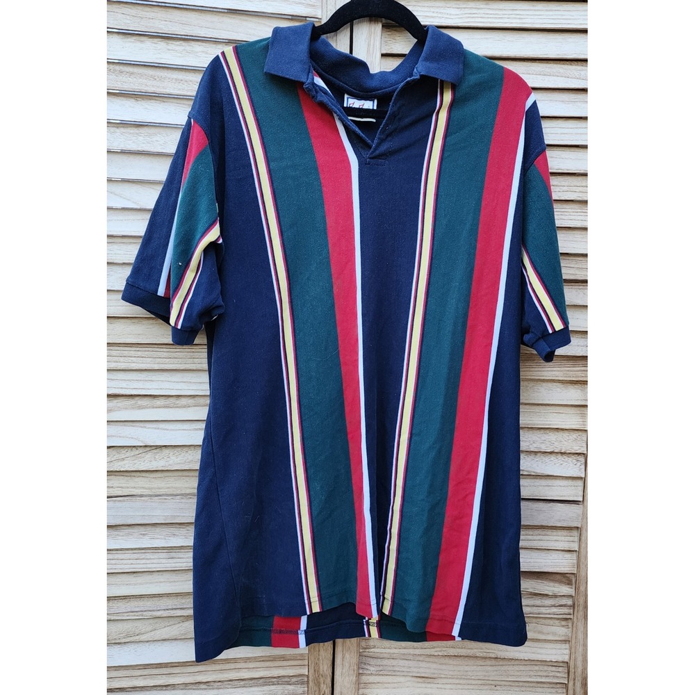 Vtg Van Vaan XXL Rugby Blue Cotton Blend Short Sleeve Polo Shirt Vertical Stripe